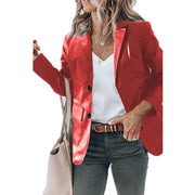 Plus Size Single Breasted Solid Color PU Leather Long Sleeve Top GYOU CX20708