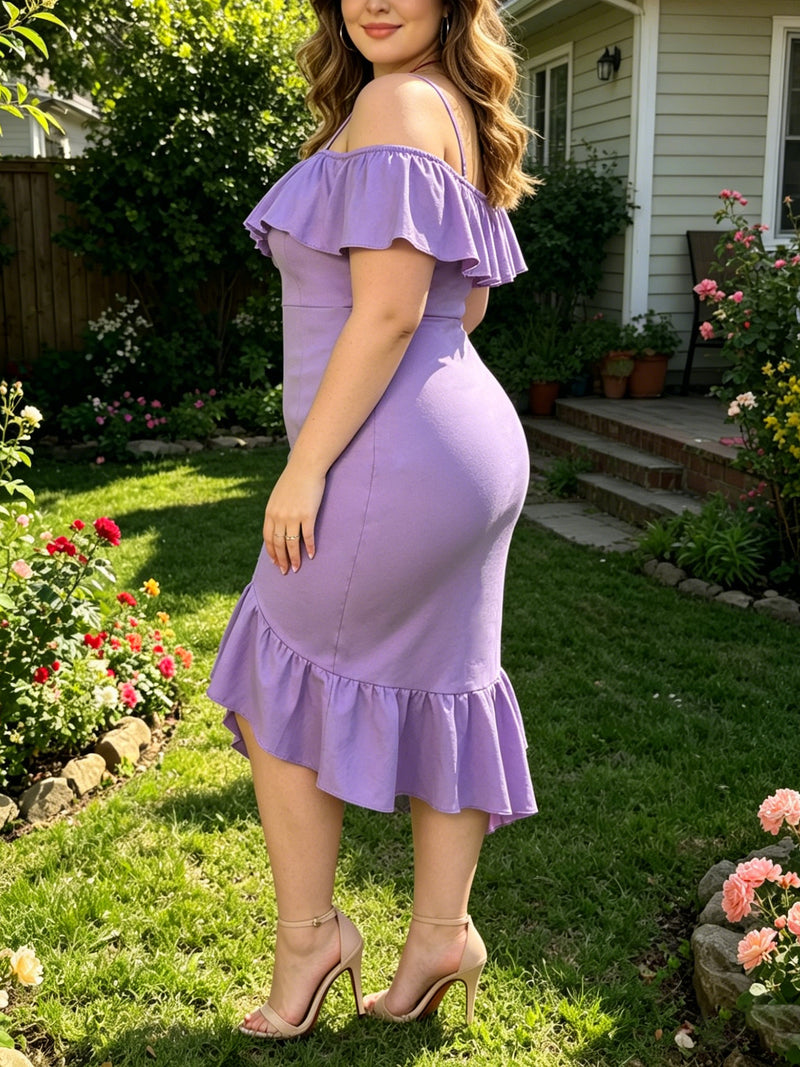 Plus Size Off Shoulder Ruffles Mid Dress GAWE 6770