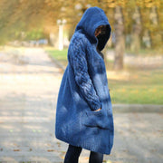 Plus Size Hooded Single Breasted Knit Long Sleeve Coat GBLH 3355