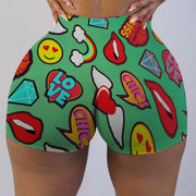 Plus Size Sexy Lips Printed Skinny Mini Shorts LUO 3093