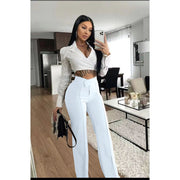 White High Waist Straight Pants QOUY M6001