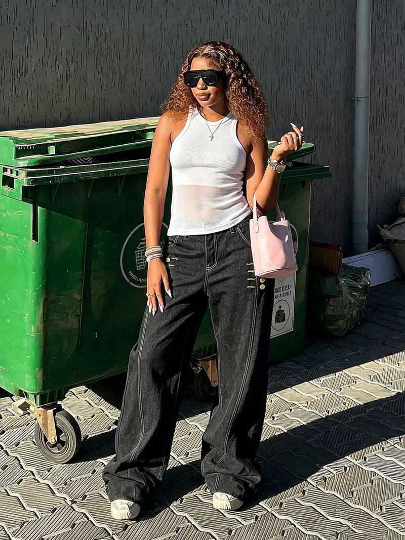 Plus Size Washed Wide Leg Jeans GYLN 0127