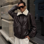 Fur Collar Zipper Leather Jacket GPKJ MR51470