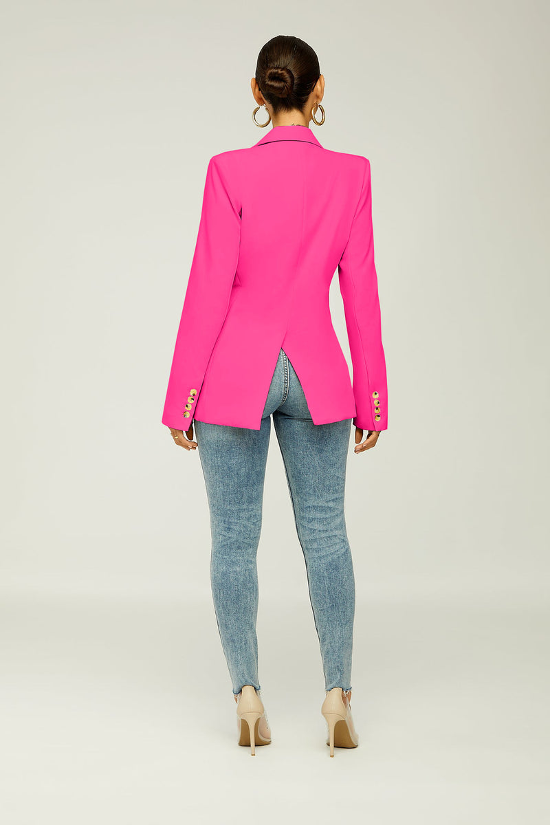 Solid Color Double Breasted Slim Blazer Coat XMY 9395