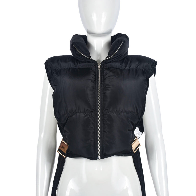 Zipper Stand Collar Bandage Vest Coat GNZD 9620TD