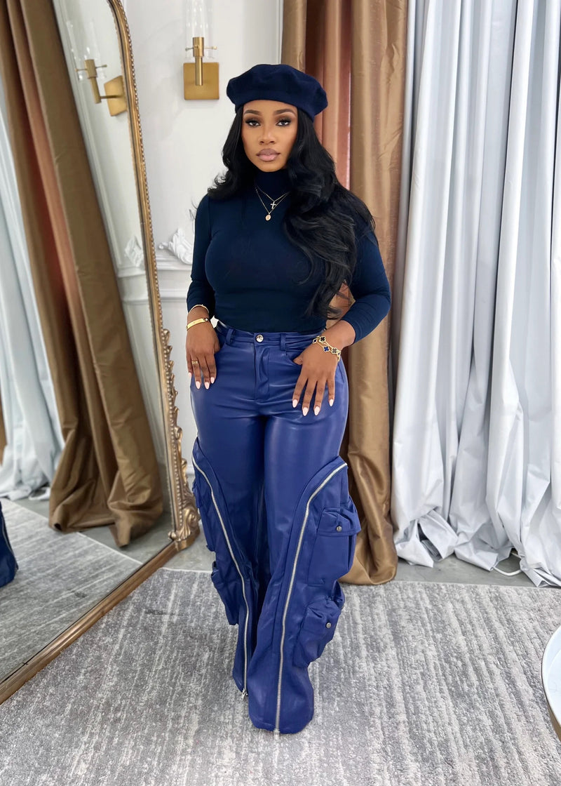 Zip Off Multi Pocket Leather Pants YMEF 58035