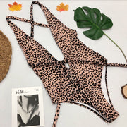 Leopard Print Cutout Tie Up One Piece Swimsuit CSYZ 1897