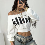 Letter Printed Long Sleeve Crop Top GQLK 6702