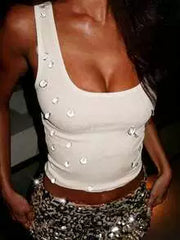 U Neck Beaded Tank Top GXIY XS T4B17820A