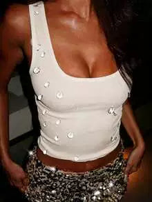 U Neck Beaded Tank Top GXIY XS T4B17820A