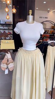Solid Color Tie Up Long Skirt GCNE 75291