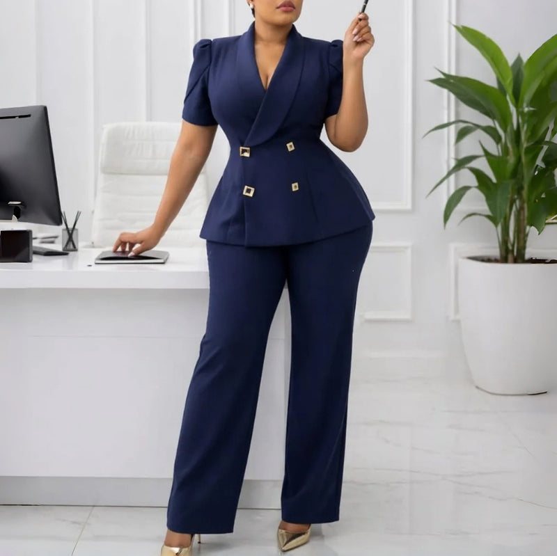 Plus Size Solid Color Two Piece Pants Set GATE 634