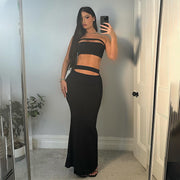 Solid Color Wrap Chest And Long Skirts 2 Piece Set GAXB A493ST