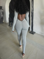 Long Sleeve Solid Color Tight Jumpsuit GQNF Y00252QC