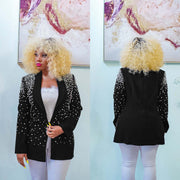 Solid Bubble Bead Lapel Long Sleeve Blazer BY 6590
