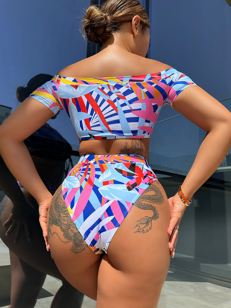 Fashion Print Bandage Two Piece Swimsuit CSYZ A07H