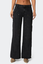 Loose Washed Pockets Straight Jeans GMYT 13635