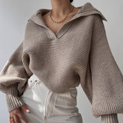 Fashion Long Sleeve Knits Lapel Sweater YMZY 21138