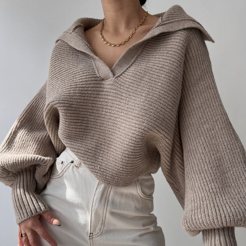 Fashion Long Sleeve Knits Lapel Sweater YMZY 21138