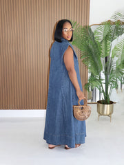 Single Breasted Lapel Denim Loose Maxi Dress SFY 875