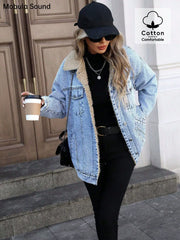 Loose Long Sleeve Fleece Denim Jacket GYXN 20780