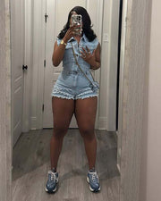 Sleeveless Lapel Neck Denim Romper MEM 88645