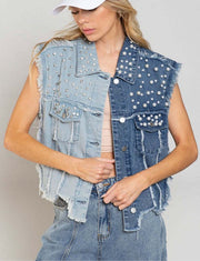 Spliced Beaded Loose fitting Denim Jacket GYAN 3285