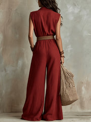 Solid Color Sleeveless Wide Leg Jumpsuit With Belt GWDS 260504