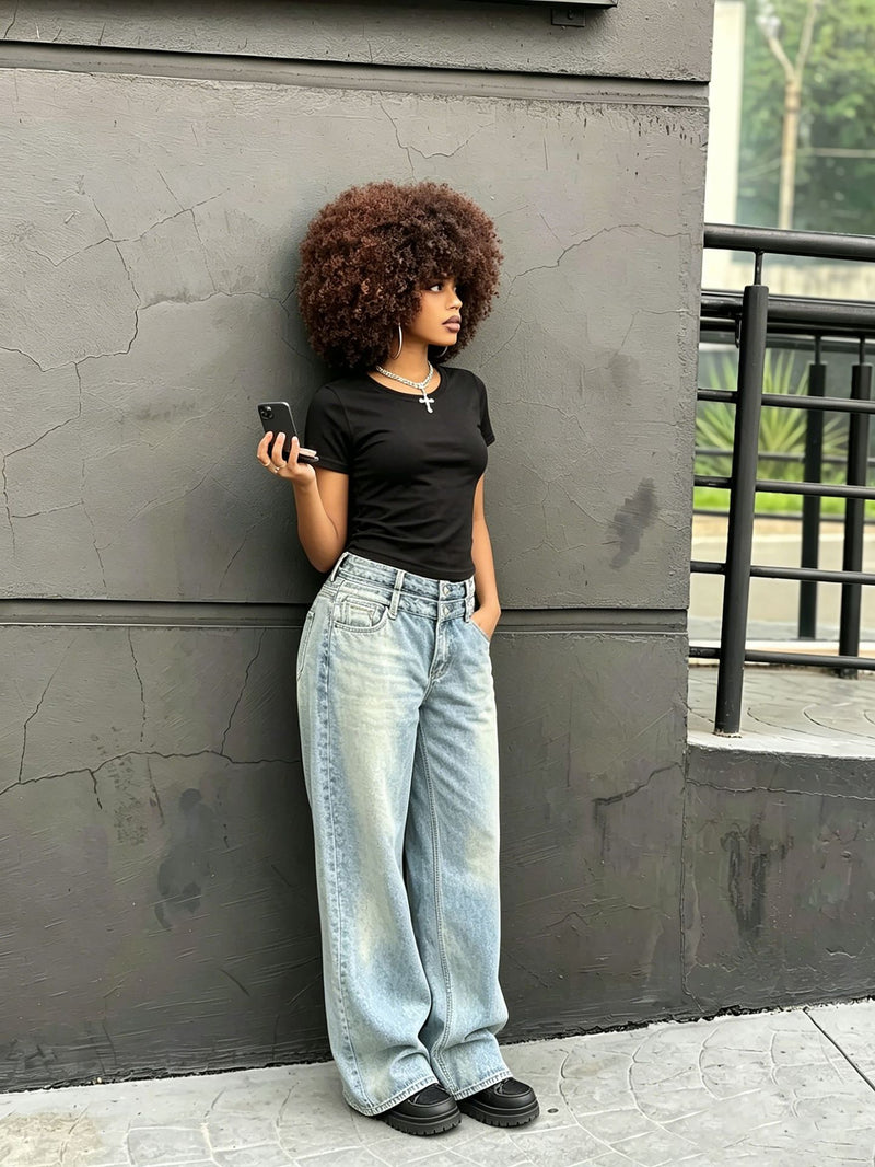 Plus Size Fashion Washed Straight Jeans GYLN 9572