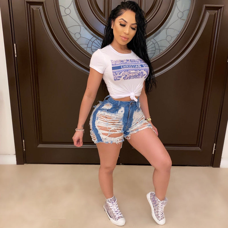 Denim Ripped Hole Skinny Jeans Shorts LSD 8695