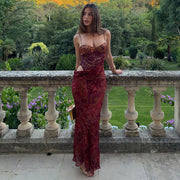 Hollow Out Print Sling Maxi Dress DLSF K6D13768A