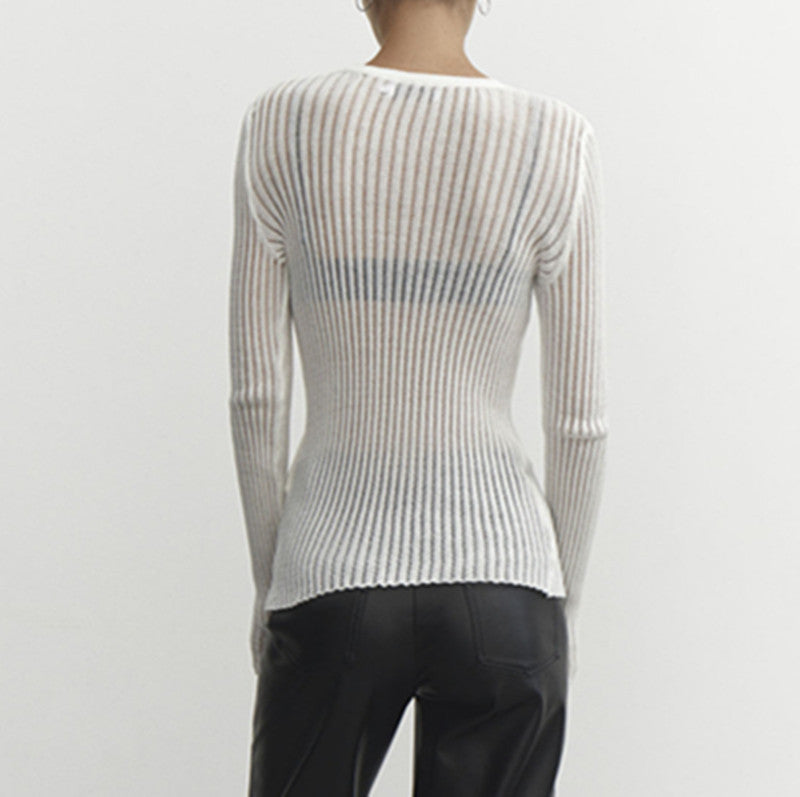 Long Sleeve Round Neck Thin Knit Top GBLH 9853