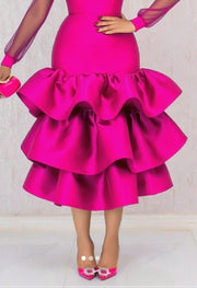 Plus Size Ruffles Solid Color Cake Skirts GKEN ASK051046