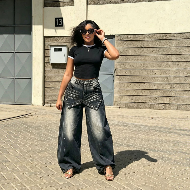 Plus Size Splashing Ink Straight Jeans GYLN 6850