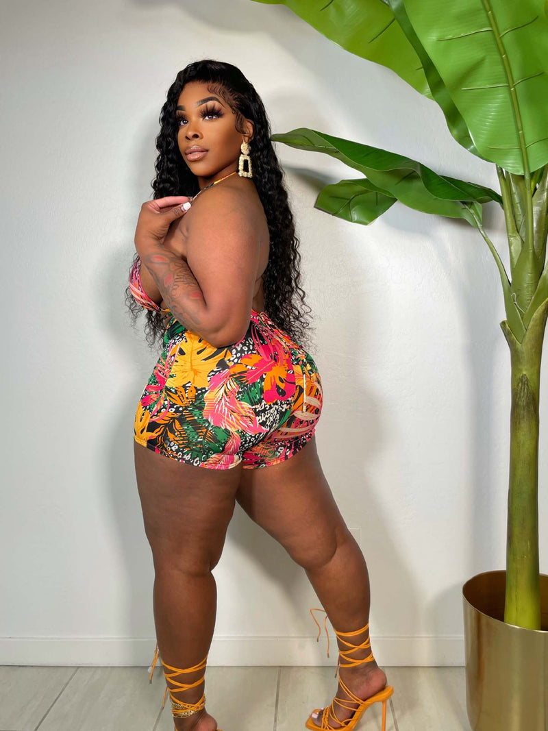 Plus Size Printed Two Piece Shorts Sets ZDF 31215