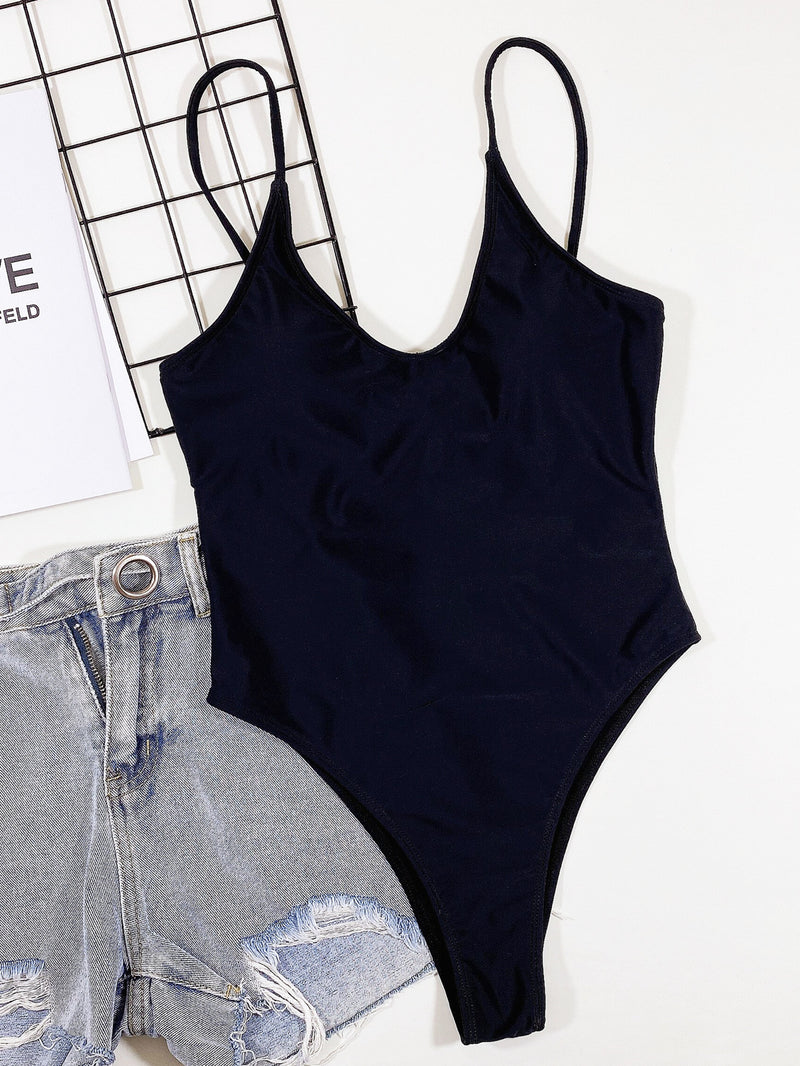 Solid Color Backless One Piece Swimsuit CSYZ B534Q