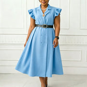 Plus Size Double Breasted Buttons Midi Dress GCZF 8664
