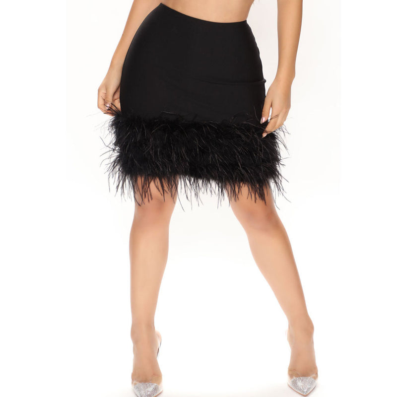 Fur Patchwork Solid Color Skirt GYOM 8858