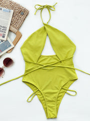 Sexy Solid Color Halter One Piece Swimsuit CSYZ B618