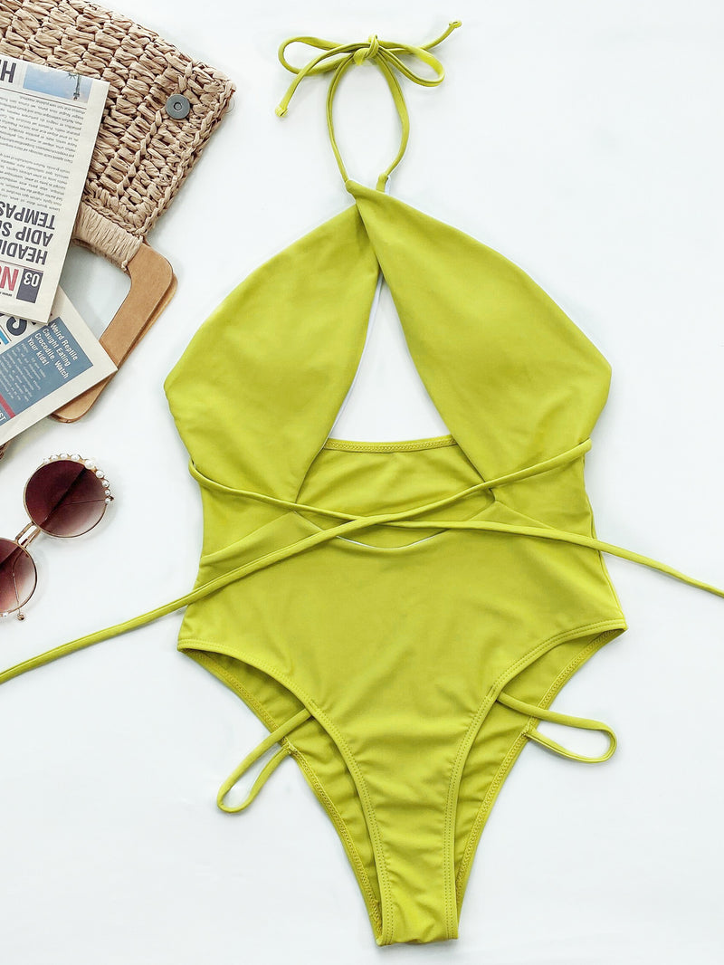 Sexy Solid Color Halter One Piece Swimsuit CSYZ B618