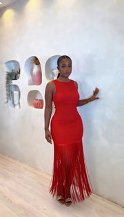 Solid Color Sleeveless Tassel Maxi Dress GMYU 11249