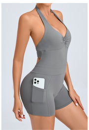 Halterneck Solid Color Yoga Sport Romper GQSA 51001
