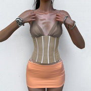 Deep V Neck Contrast Color Tank Top GLAG T6121096G
