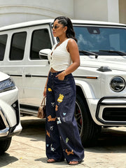 Plus Size Cartoon Embroidered Wide Leg Jeans GYLN 5766