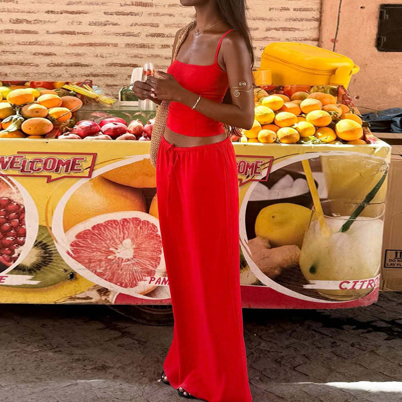 Solid Color Sling Top Two Piece Skirt Set GLAG S5A20420F