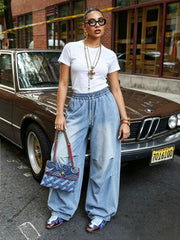 Plus Size Drawstring Wide Leg Jeans GYLN 0022