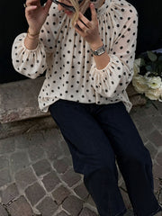 Polka Dot Printed Lantern Sleeve Chiffon Shirts GHYX XY9018