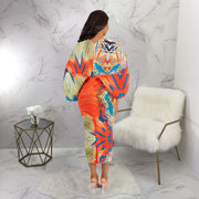 Fashion Print Bat Sleeve Maxi Dress YF 10263