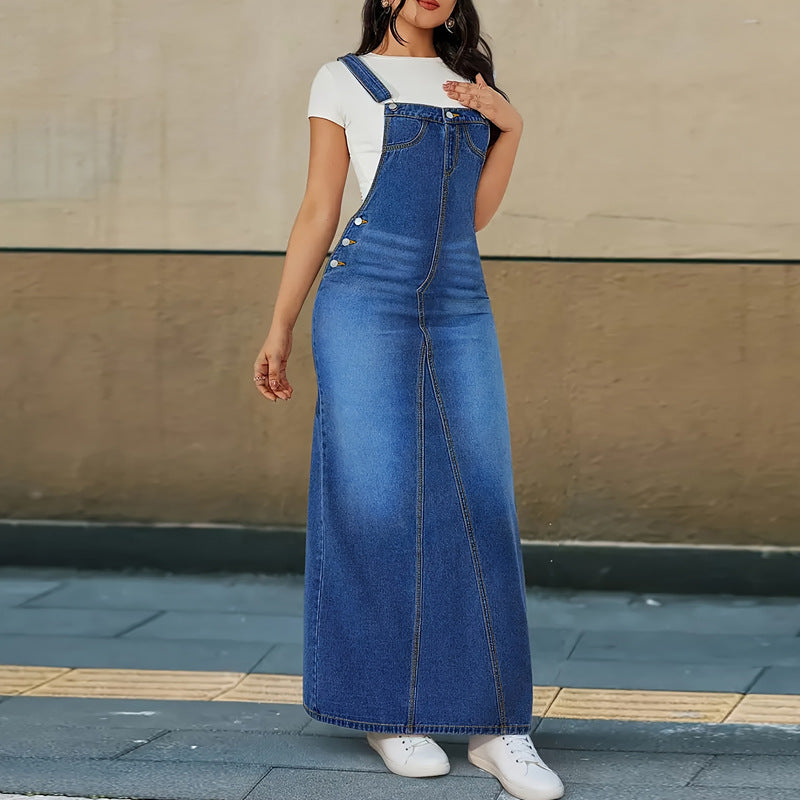 Plus Size Fashion Washed Denim Strap Dress GDAM 218715
