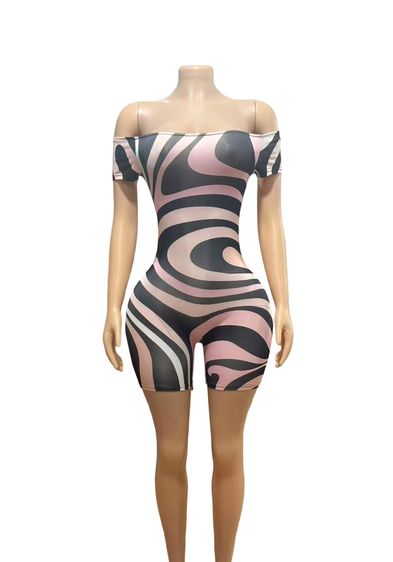 Off Shoulder Print Romper GFCF 1364